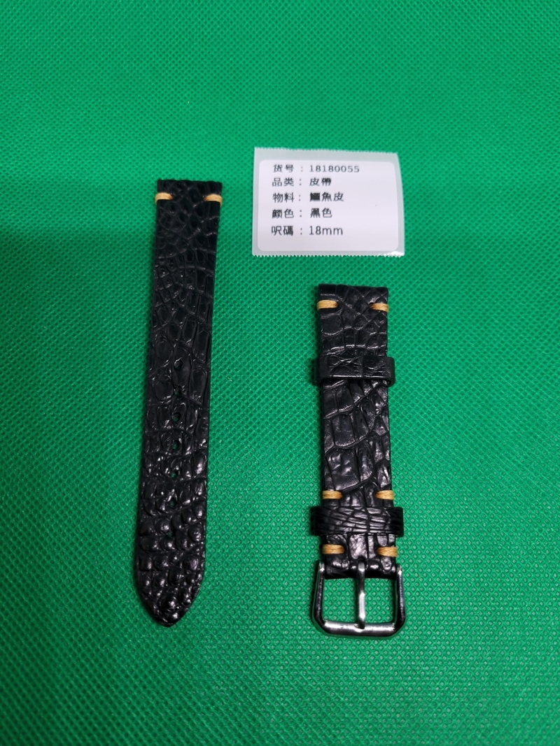 18mm黑色鱷魚皮錶帶
